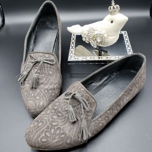 Tooled Grey Leather and Suede loafer
